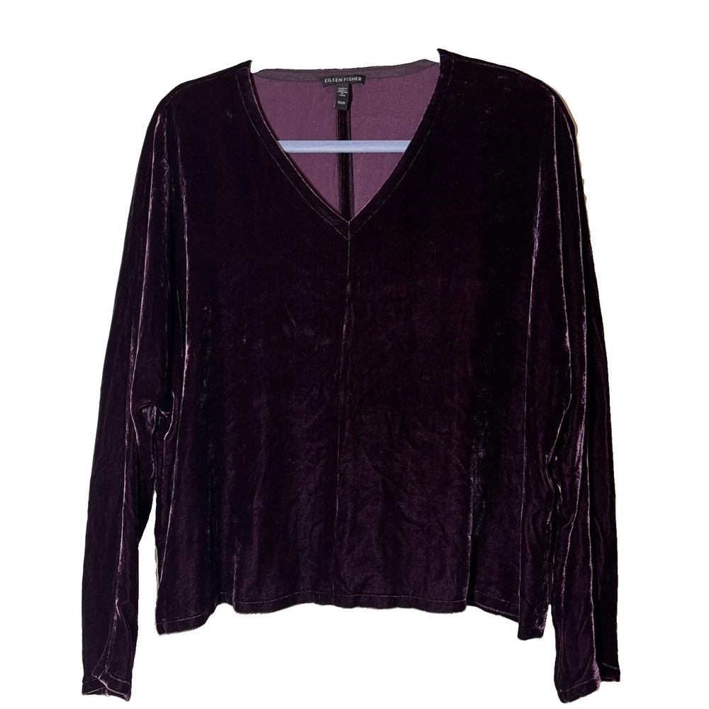 Eileen Fisher Women's Velvet Long Sleeve Top V-Neck Wine Color Size XS
